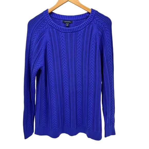 Lands End Sweater Womens XLp Petite XL Royal Blue Cable Knit Pullover Coastal - Picture 1 of 7